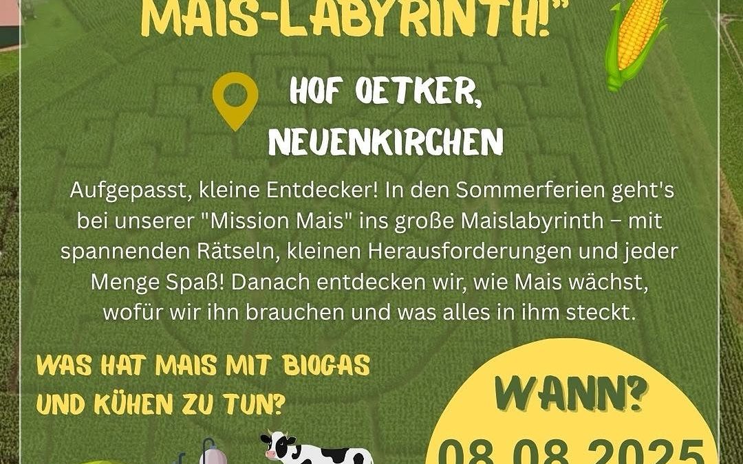 🌽 Mission Mais – Ab ins Maislabyrinth! 🌽 Bereit für ein Ferienabenteuer auf dem Acker? Für die Kids geht’s auf Entdeck…