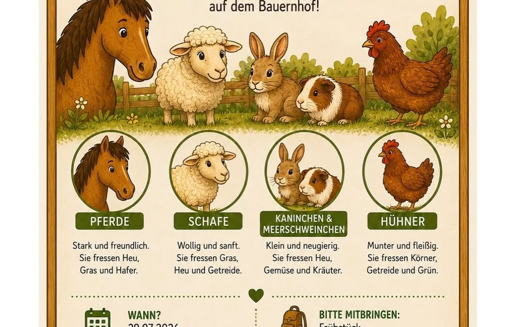 🌾🐴 Ferienzeit ist Hofzeit! 🐔💚 Kommt mit uns auf den Hof der Familie Koop in Eydelstedt und erlebt einen tierisch sch…