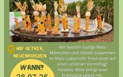 🌽 Ferienzeit auf dem Acker! 🌞 Kommt vorbei und erlebt einen spannenden Vormittag im Maislabyrinth Neuenkirchen! Gemein…